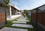 do backyard design with 2d plan and 3d render